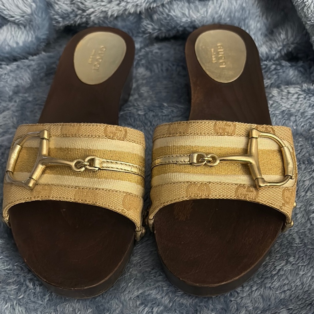 Gucci Gold and Brown Mules